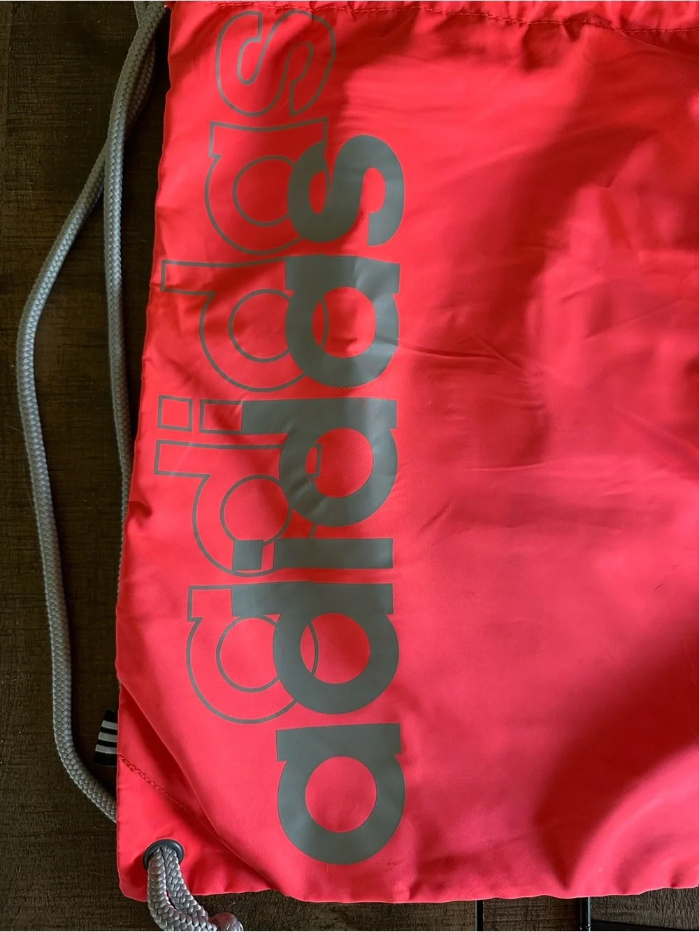 Adidas Drawstring Backpack Gym Sack Coral Pink Gray Cinch Bag Zipper Pocket